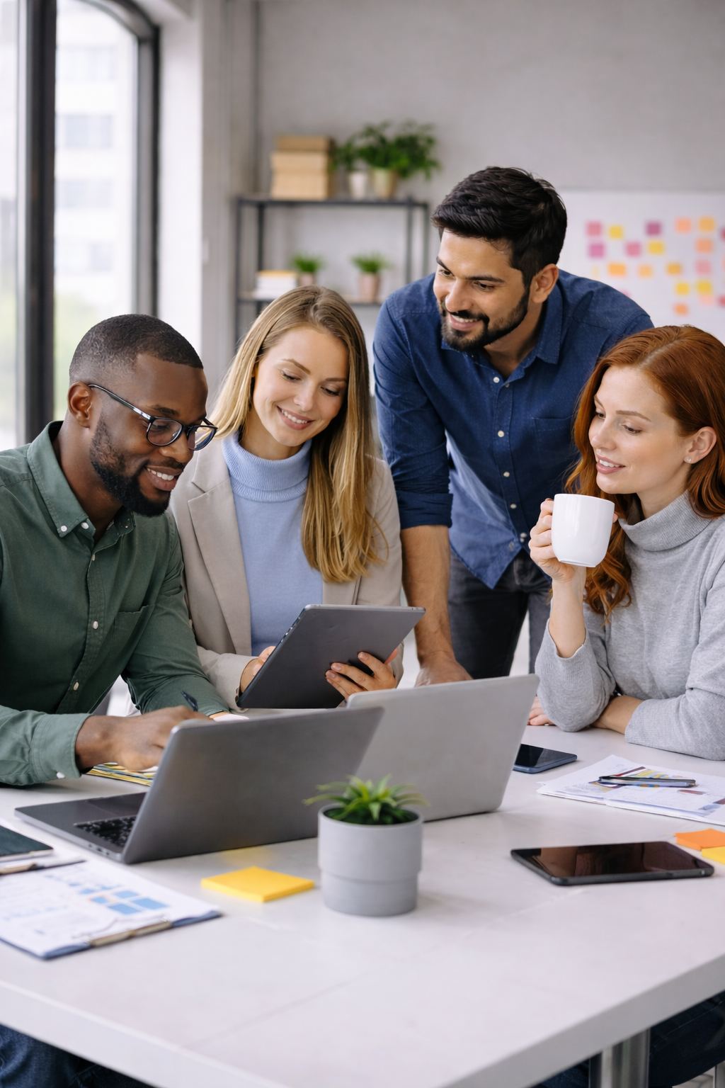HilDes professional team collaborating on web development, AI solutions, software projects, and business growth strategy in a modern office workspace.