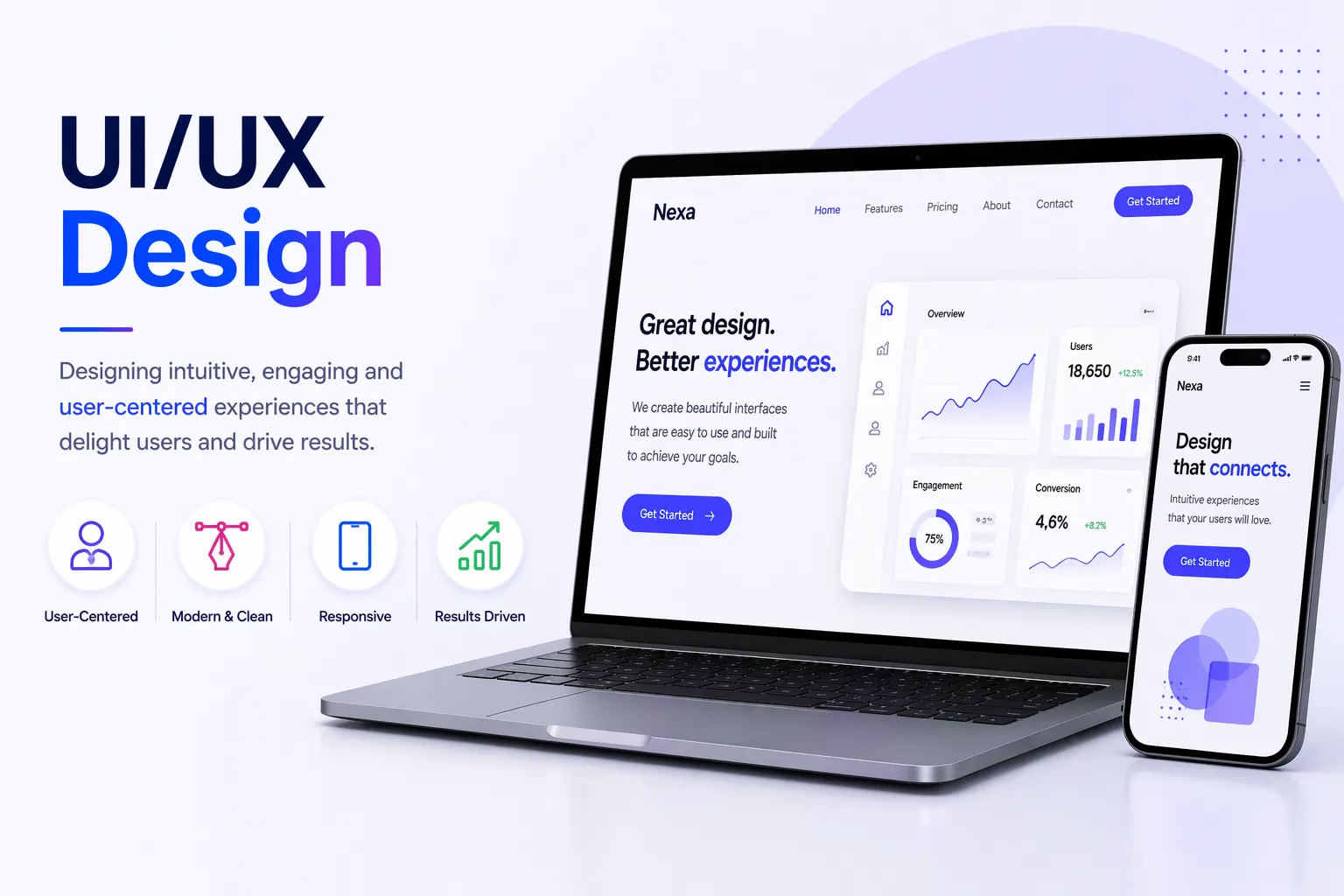 HilDes UI UX design illustration featuring modern web and mobile interface mockups, user-centered experiences, responsive layouts, clean dashboards, and conversion-focused digital product design.